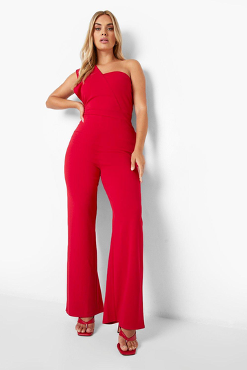 Plus - One Shoulder-Jumpsuit I Kostymstil, Red
