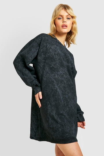Oversize Stentvättad Sweatshirtklänning, Grey
