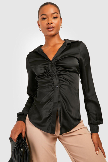 Tall - Satinskjorta Med Ledig Passform, Black