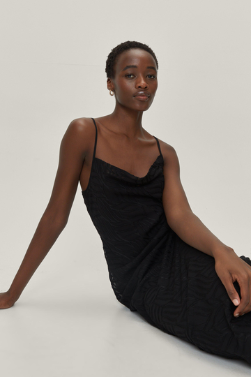 Lång Slipklänning Med Draperad Hals, Black