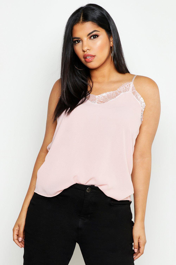 Plus - Linne Med Spetsdetaljer, Pink