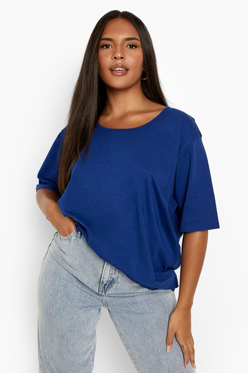 Plus - Oversize T-Shirt I Återvunnet Tyg, Blue