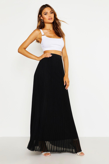 Plisserad Maxikjol I Chiffong, Black
