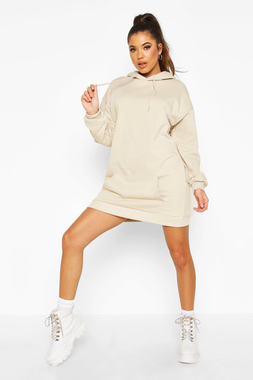 Basic Mixa & Matcha Oversize Klänning Med Huva, Beige