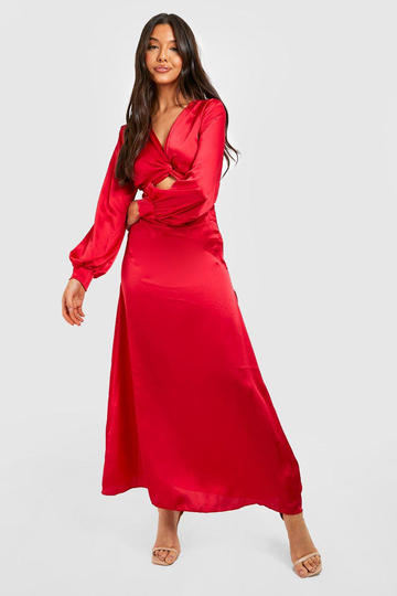Långklänning I Satin Med Cut-Out, Red