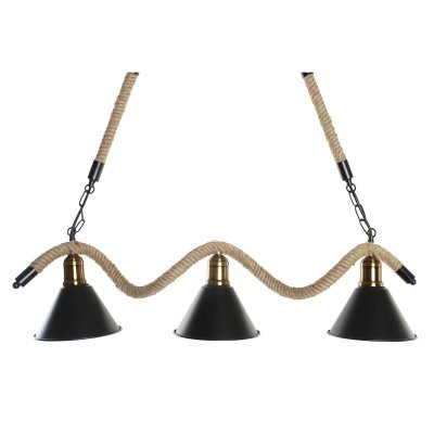 Taklampa DKD Home Decor Naturell Svart Metall Snöre 50 W (85 x 18 x 20 cm)