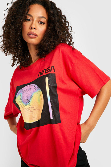 Tall - Oversize T-Shirt Med Nasa-Logga Och Regnbågsfärger, Red