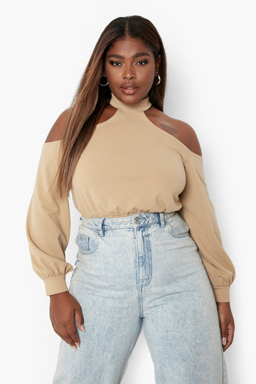 Plus - Cold Shoulder-Body, Beige