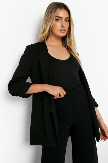 Kavaj I Jersey Med Rynkad Ärm, Black