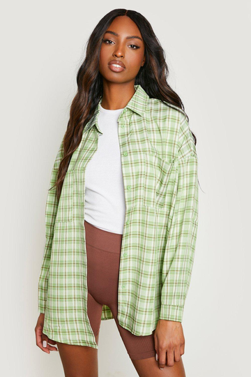 Tall - Oversize Rutig Skjorta, Green