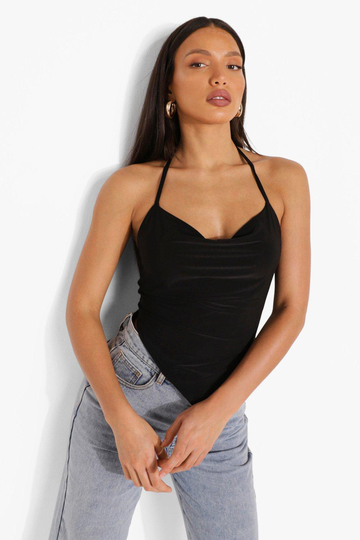 Tall - Crop Top Med Halterneck, Black