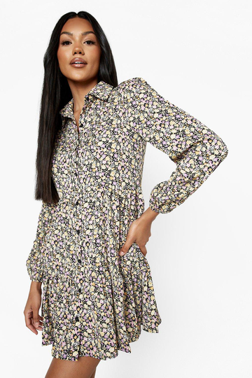 Blommig Skjortklänning, Black