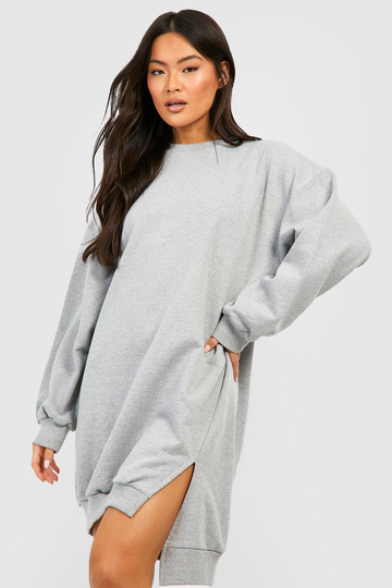Oversized Sweatshirtklänning Med Slits, Grey