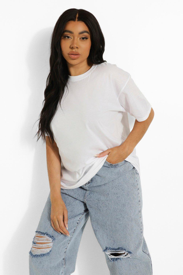 Plus - T-Shirt I Bomull Med Rund Hals, White