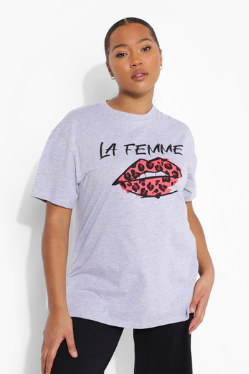 Plus - T-Shirt Med Läppmotiv, Grey