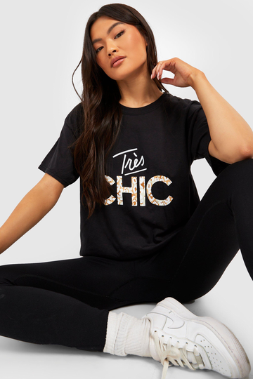 Très Chic Oversized T-Shirt Med Tryck, Black