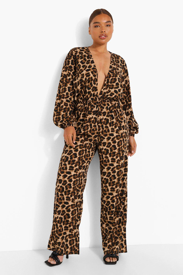 Plus - Leopardmönstrad Jumpsuit, Multi