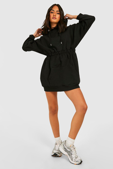 Sweatshirtklänning Med Rynkad Midja, Black