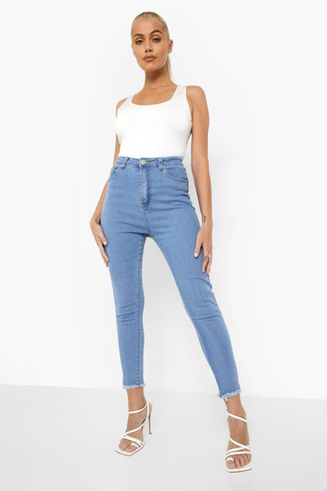 Skinny Jeans Med Fransig Kant