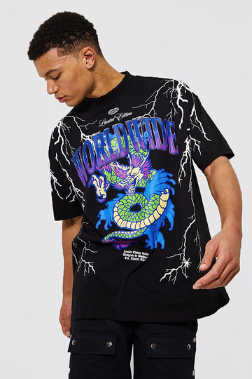 Tall Oversized T-Shirt Med Tryck, Black