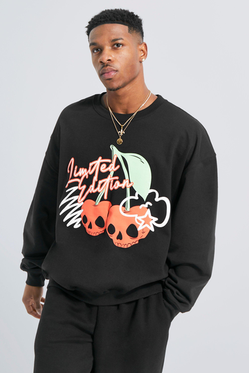 Dödskalle Oversized Sweatshirt Med Tryck, Black
