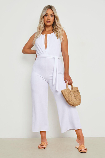 Plus Jumpsuit Med Knappar Och Bälte, Brown