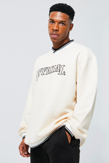 Oversized V-Ringad Sweatshirt Med Struktur, White