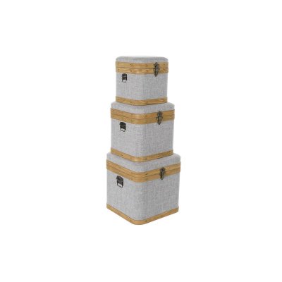 Uppsättning med Dekorativa Lådor DKD Home Decor Grå Trä Polyester (3 pcs)