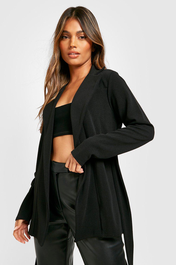 Basic Kavaj I Jersey Med Knytdetalj, Black
