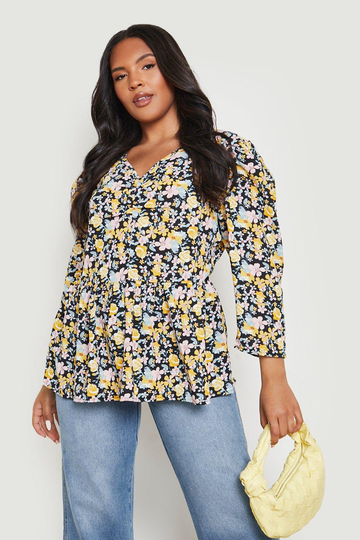 Plus - Blommig Blus, Black