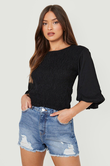 Topp Med Smock Och Volymärm, Black