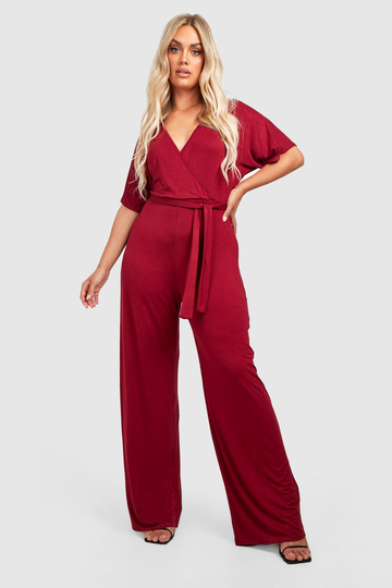 Plus Basic Jumpsuit I Jersey Med Omlott, Red