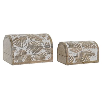 Uppsättning med Dekorativa Lådor DKD Home Decor Tropiskt Mangoträ Blad (2 pcs)