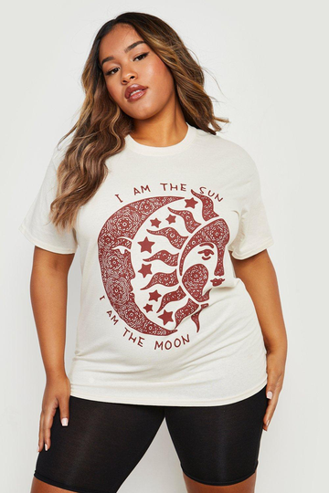 Plus - Sun & Moon T-Shirt Med Tryck, White