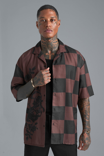Oversized Kortärmad Skjorta, Multi