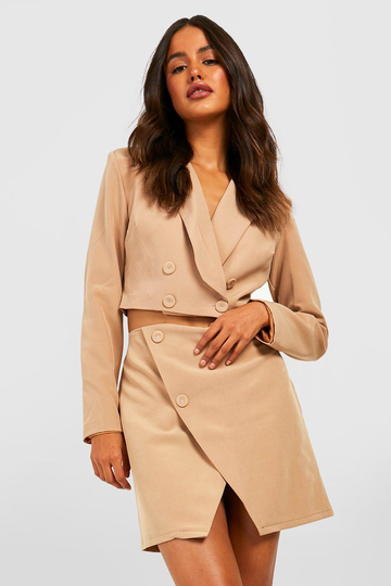 Dubbelknäppt Kort Kavaj, Beige