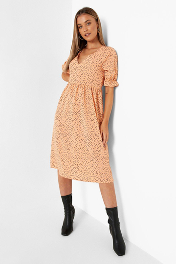 Prickig Midiklänning Med Slits, Orange