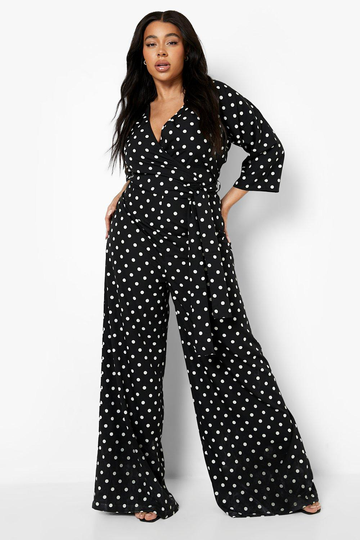 Plus - Prickig Jumpsuit Med Omlott, Black