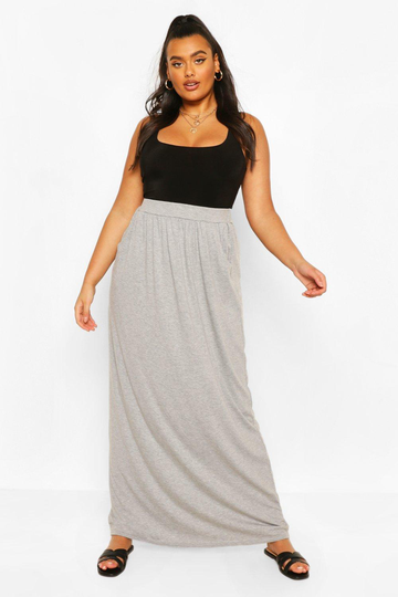Plus - Maxikjol I Jersey Med Fickor, Grey