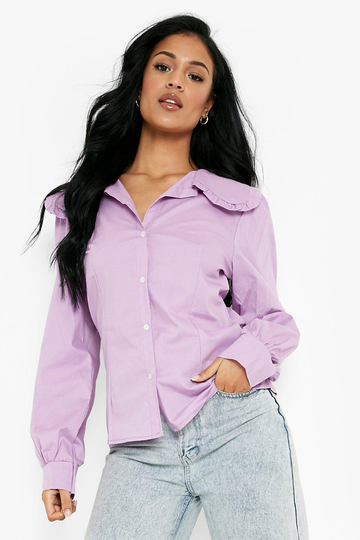 Tall - Poplinskjorta Med Krage, Purple