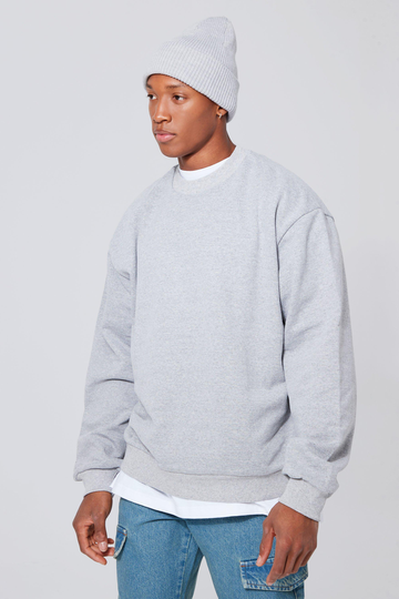 Basic Oversized Sweatshirt Med Hög Halsmudd, Grey