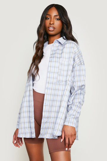 Tall - Oversize Rutig Skjorta, Blue