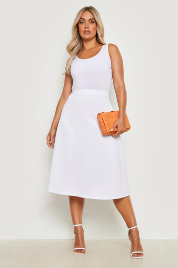 Plus - Midikjol I Scuba Crepe, White