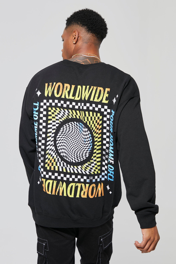Worldwide Oversized Rutig Sweatshirt, Black