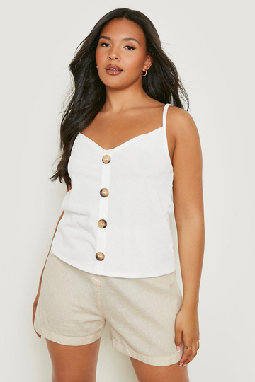 Plus - Linne Med Hornknappar, White
