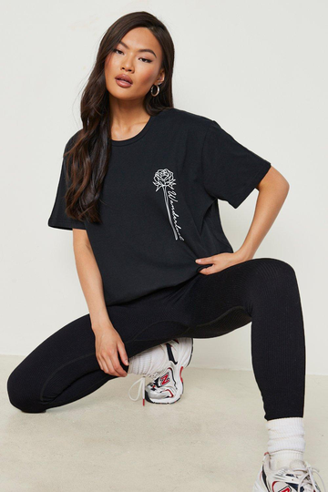 T-Shirt Med Rosmotiv, Black
