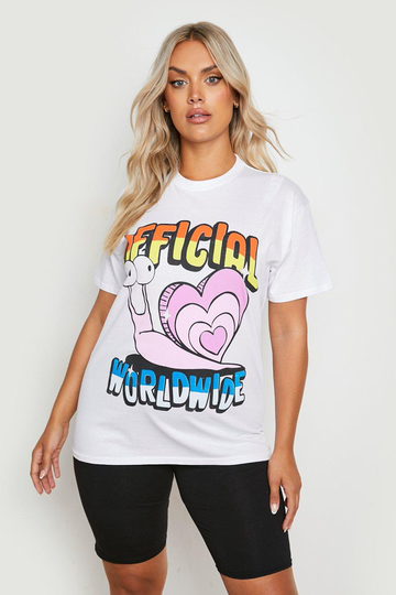 Plus - Official Worldwide T-Shirt Med Tryck, White