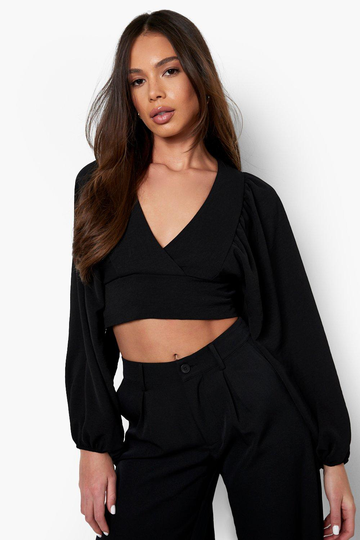 Blus Med Omlott Och Volymärm, Black