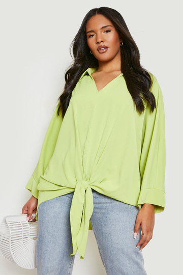 Plus - Oversize Blus Med Knut, Green