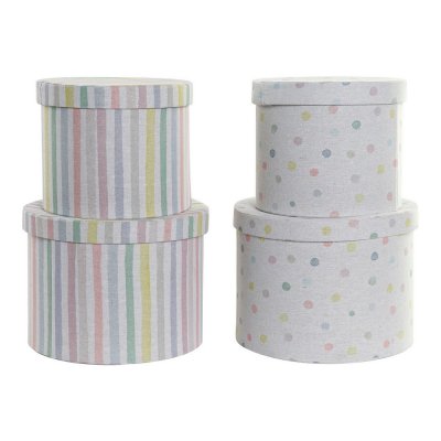 Uppsättning med Dekorativa Lådor DKD Home Decor Vit Multicolour Polyester Papp (2 pcs)